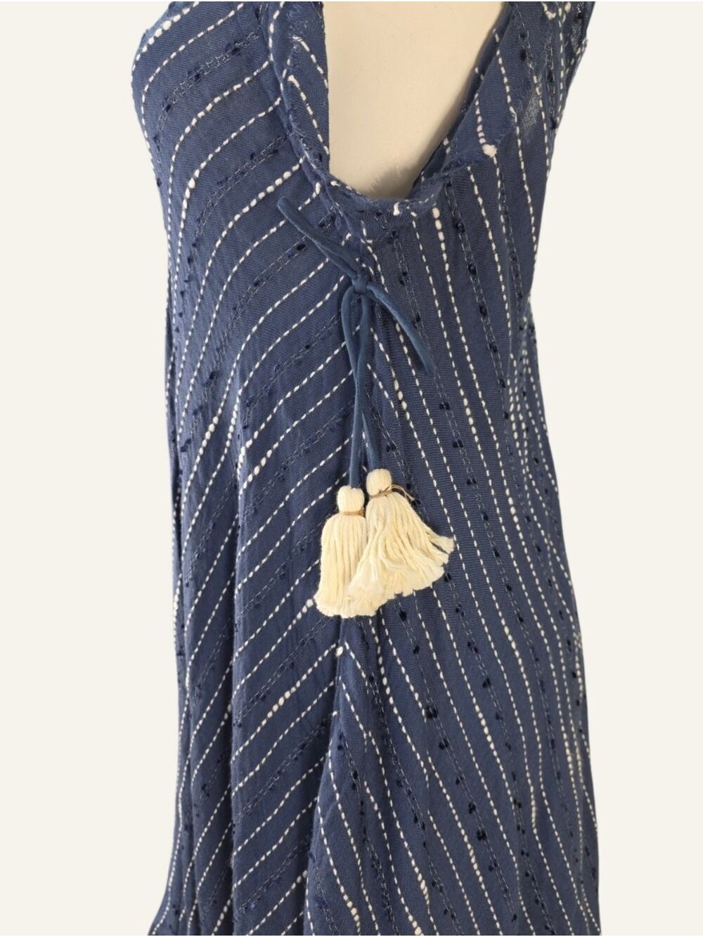 POL Eleni Blue Handkerchief Hem Tassel Dress Medium NWT Boho Cotton Artisan - Picture 6 of 11